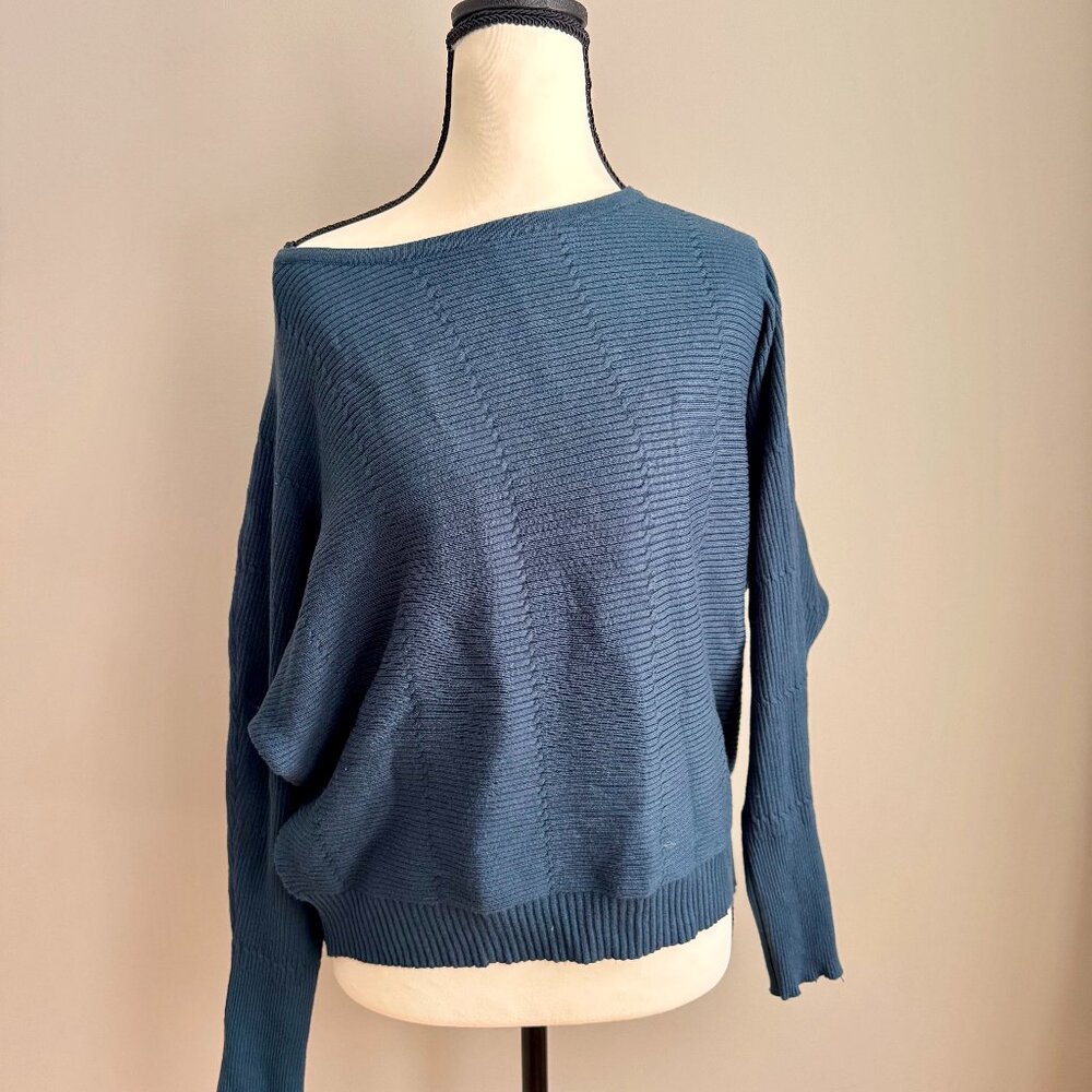 Tahari Wide-Neck Cropped Sweater, Dark Teal, Size Large